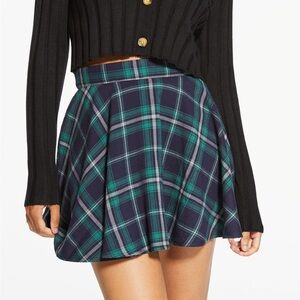 Plaid A-Line Skirt - Green and Navy